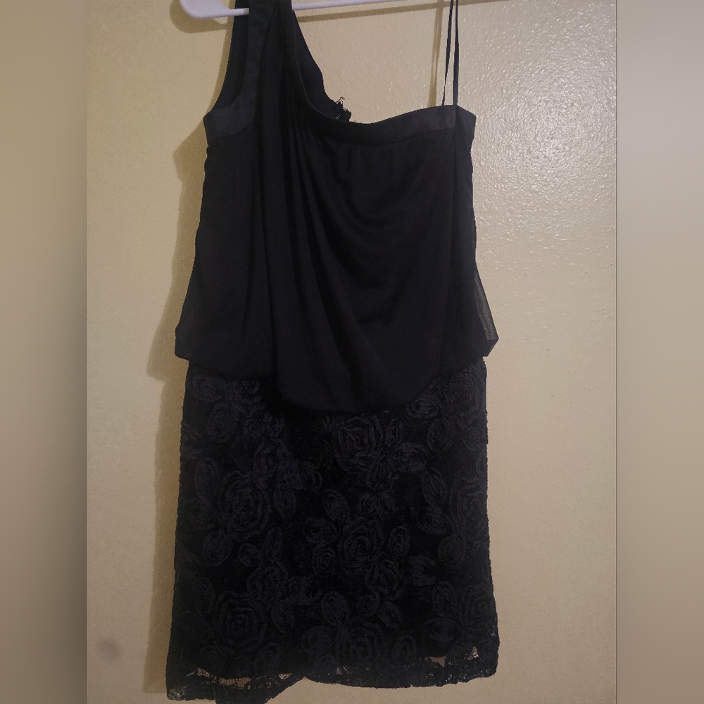 One-Shoulder Black Lace Overlay Dress - Women's